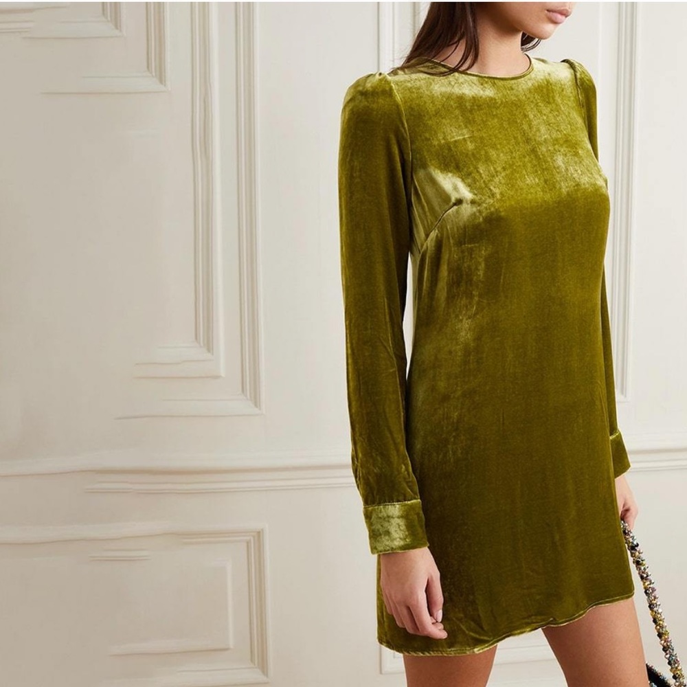 Reformation Kyra Open Back Velvet Puff Shoulder Mini Dress